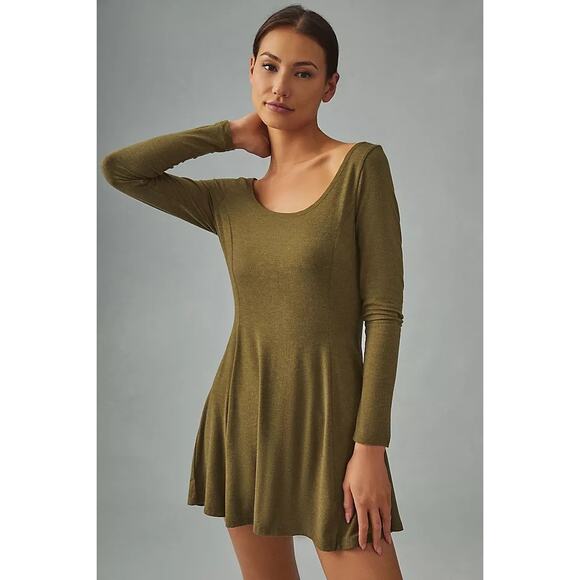 Daily Practice Anthropologie Mini Dress Womens M Olive Green Pleated Balletcore - Picture 1 of 7